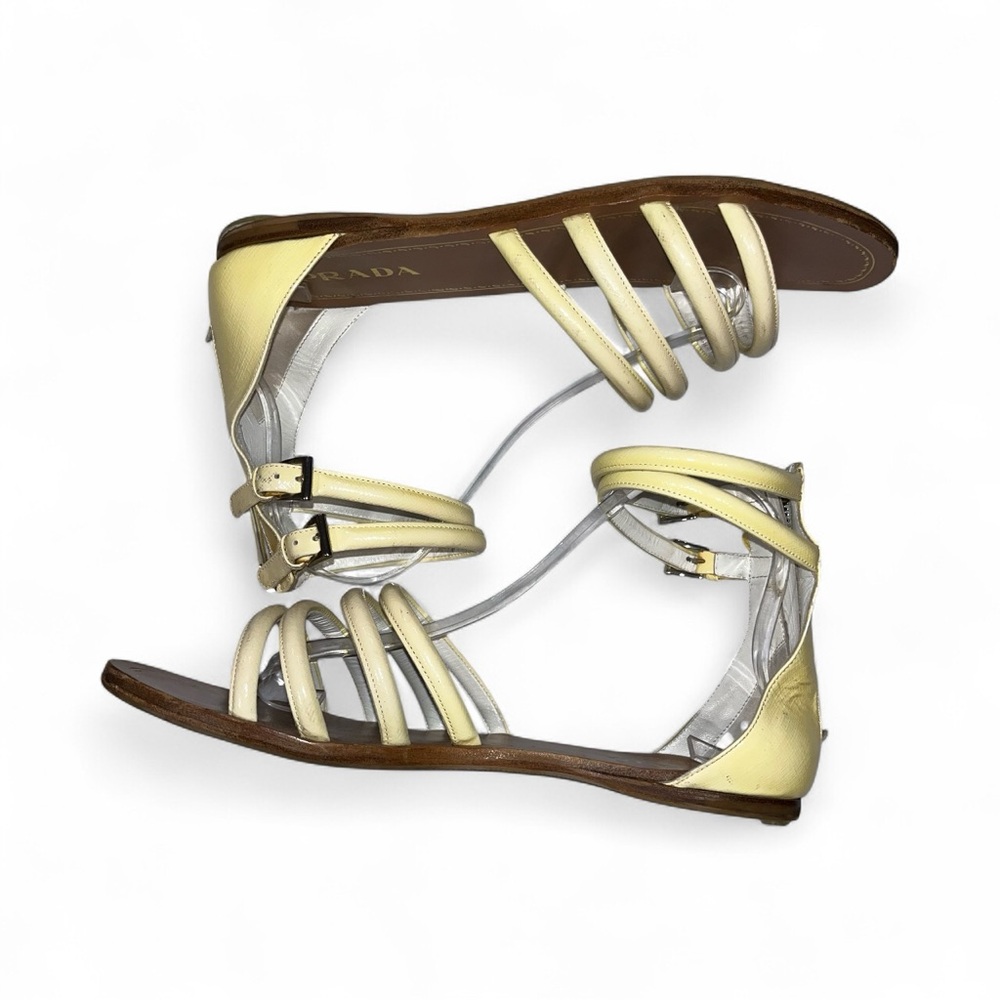 Prada Yellow Platform Sandals Patent Leather Gladiator Strappy Flat 9 Y2K 🟡 - Picture 5 of 10